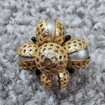 Vintage Bead Cluster Clip Earrings Gold Silver Color Black Seed Beads Hong Kong Photo 2