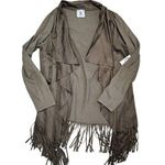 Muche et Muchette tan ultra suede soft knit fringes waterfall cardigan medium Photo 0
