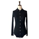 Enza Costa Shirt Women‎ XS Black Ribbed Knit Collared Button Long Sleeve Tunic Photo 1