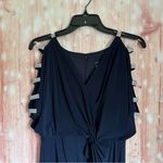 Alex Evenings  Embellished Ladder Sleeve Draped Knot Front Gown Navy Blue Size 6P Photo 3