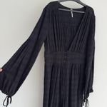 Free People  Jumpsuit Small Linen Blend Wide Leg True Lovin One Piece V Neck Boho Photo 2