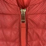 Moncler Rare  Coral Red Perforated Faux Leather Puffer Jacket Size Medium Photo 6