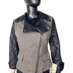 Jolt  Moto Jacket Small Herringbone Tweed Faux Leather Sleeves Asymmetrical Zip s Photo 0