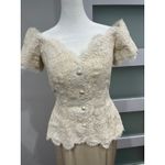 Vintage silk Fabian Molina Cream Lace Peplum Dress size 8 Off Shoulder Formal Tan Photo 1