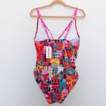 Womens Swimsuit Size L Multicolor One Piece Bright Bold Print Cityscape Vacation Pink Size L Photo 2