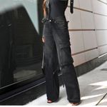 ZARA Black Wide Leg Cargo Jeans Photo 10