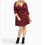 Torrid Red Black Buffalo Plaid Stretch Knit Wrap Dress Size 2X Photo 1