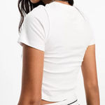 Stradivarius  Tee with Ruched Side in White, Size L​​​​​​ Photo 2