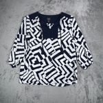 Chico's  Travelers Collection Top Women Medium Navy White Tunic Geometric Boho NWT Photo 1