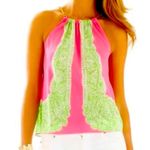 Lilly Pulitzer  Riviera Pink & Green Silk Gold Chain Halter Top Size Medium Photo 1