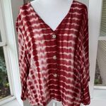 SheIn Red White Boho Tie Dye Drapey Kimono V Neck Barrel Sleeve Top Sz Large Photo 1