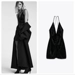 ZARA  Festive Season Black Velvet Strappy V Neck Mini Dress Small Photo 1