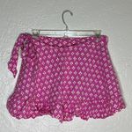 Aerie Women's Lip Gloss Pink Ikat Print Ruffle Wrap Mini Skirt Linen Size Large Photo 2