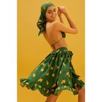 NWT Adriana Degreas Josephine Baker 100% Silk Floral Short Skirt Emerald Green M Size M Photo 1