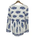 Love Riche  Front Tie Romper - White/Blue Print - Medium Photo 2