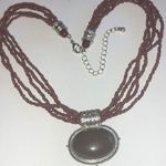Brown Boho Stone Like Pendant Multi Strand Beaded Seed Bead Necklace Photo 1