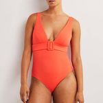 Boden Belted Deep V Swimsuit One Piece in Orange Coral Size 10 Photo 0