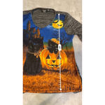 Women's Onque Casual PXL Halloween Black Cat & Pumpkin Long Sleeve Tee Blue Gray Size undefined Photo 5