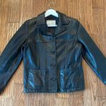 Nine West Vintage 100% leather black button front blazer jacket M Photo 4
