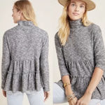 Anthropologie Eri + Ali Waffle Knit Tiered Swing Knit Top Mock Neck Gray Medium Photo 1