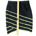 Vintage 90s Black Green Ribbon Ruffle Stripe Wool Pencil Knee Length Skirt sz 6 Photo 2