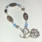 Elegant Silver Tone Blue and Faux Pearl Peace Joy Love Heart Bracelet Photo 6
