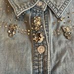 Chico's Blue Chambray Denim Rhinestone Bling Button Down Top Size 2 Rodeo Country Photo 3