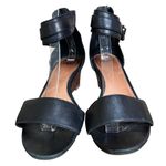 UGG  Char Women’s Black Leather Wedge Sandal Wood Zip-up Back Sz 8 Ankle Strap Photo 9