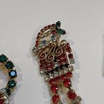 Lot Of 3 Christmas Holiday Gold Tone Prong Set Rhinestone Brooch Pins Photo 1