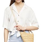 Topshop  White Button Down Tie-Front Shirt Size 8 Photo 0