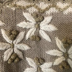 Vintage 90s tan cream Floral Fall Holiday Embroidered Knit sweater Gold poms Size M Photo 5