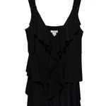 Cache  Black Layered Tiered Ruffle Metal Strap Clips Dress Stretch V Neck Photo 3