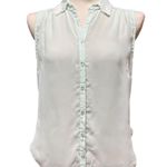 Daytrip  Sleeveless Top Lace Collar Sheer Pastel Green Medium Photo 0