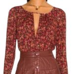 Free People Intimately Kaya Print Cutout Bodysuit Chocolate Combo Womens Medium Red Photo 0