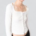 Helmut Lang NWT Optic White Ribbed Knit Buttoned Fitted Top Size Medium $225 NEW Photo 7