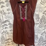 Anthropologie  Maeve Chocolate Brown embroidered Cotton tunic dress sz 12 Photo 2