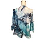 Women's Teal and‎ White Blouse size medium pleated 3/4 sleeve Blue Photo 1