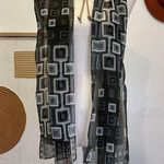 Vintage 90s Blue Green Mod Square Print Semi Sheer Long Wrap Scarf Photo 6