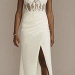 DB STUDIO Davis’s Bridal Illusion Corset Crepe Sheath Wedding Dress White Size 2 Photo 0