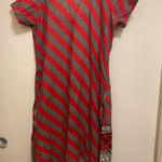Womens Midi Dress M Bust 36” Gray & Red Stripes Embroidered Bottom Boho Size M Photo 5