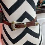 Vtg Nickel Silver Hardware Belt Leather Floral Women 43'' Brown Western Cowgirl Photo 0