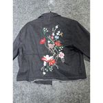 Bershka  Embroidered Black Denim Jacket Floral Raw Hem Size Small Photo 10