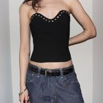 vintage 80s 90s black rhinestone crystal sweetheart bustier corset crop top Size L Photo 0