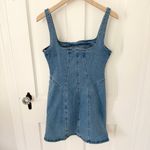 Show Me Your Mumu Denim Jean Corset Seamed Stretch Square Neck Mini Dress Size Medium M Photo 3