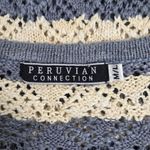Peruvian Connection  Vintage Crochet knit Blue and Cream Striped Sweater Size M/L Photo 7