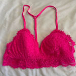 Aerie NWOT  Lace Hot Neon Pink Y-Back Racerback Bralette Photo 0
