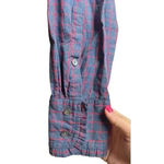 J.Crew Women's Blue Red Mini Windowpane Cotton Ruffle Popover Blouse Size 6 Photo 4