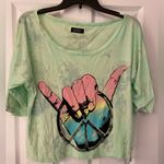 Lauren Moshi Hang Loose Peace Sign Green & Pink Women’s Oversized Tee Size Small Photo 4