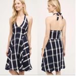 Anthropologie  Eva Franco Linen Navy Plaid Halter Dress Photo 1