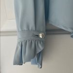 Talbots Blue Long Sleeve Ruffled Blouse with Mandarin Collar and Pearl Accents Photo 11